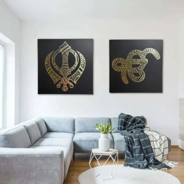 Handmade Sikh Khanda and Ek Onkar Mandala Metal Wall Art - Set of Two Spiritual Home Decor for Gurudwara Yoga Studios Sikhism Gift - Image 3