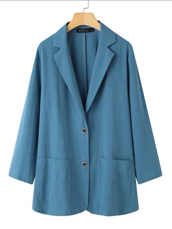 Women Lapel Neck Long Sleeve Blazer Autumn Vintage Casual Solid Cotton Blazer Elegant Cardigan Thin Coats Work Suits - Image 5