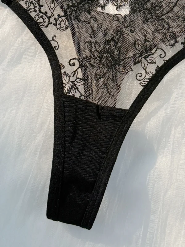 2-piece women's black comfortable lightweight bow semi transparent lingerie set - Image 6