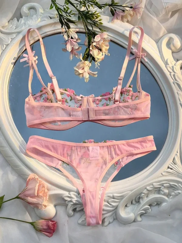 New Pink Bra Women Lingerie Set Ladies Embroidery Floral Bras Underwear Sets - Image 4