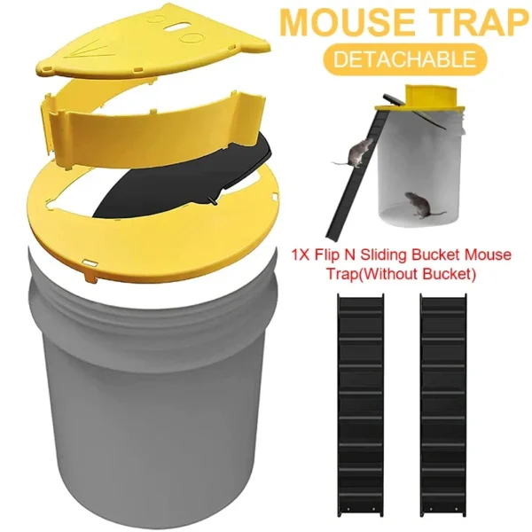 Smart Flip and Slide Mouse Trap – Automatic Reset Bucket Lid Lid Catcher – Humane and Effective Indoor/Outdoor Rodent Control Device for Mice and Rats (Fits Standard 5-Gallon Bucket) - Image 3