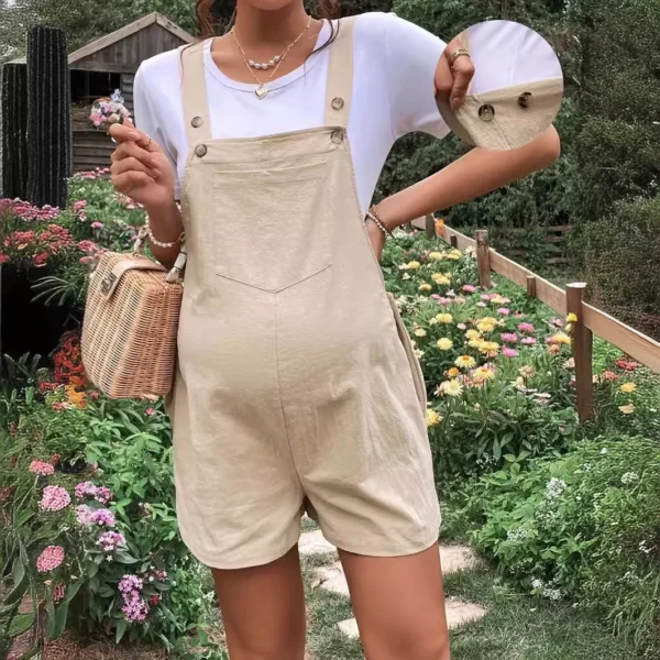 Summer New Pregnant Women's Solid Color Suspender Jumpsuit With Adjustable Waist Comfortable Casual Women's Shorts - Image 4