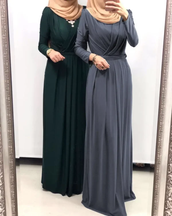 Ramadan Dubai Jalabiya Muslim Abaya for Women - Elegant Eid Kaftan Dress - Moroccan Arab Long Robe Modest Islamic Evening Gown - Image 2