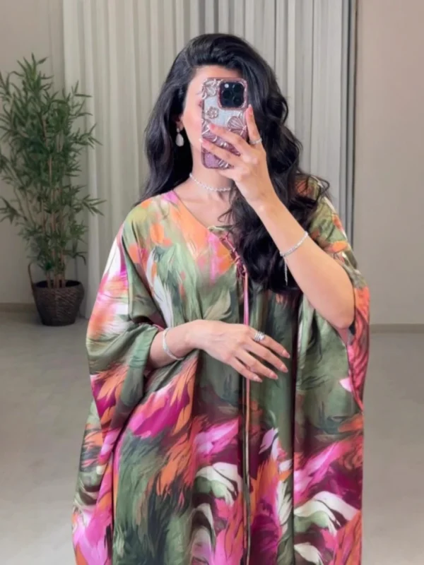 Eid Women Print Dress Abaya Muslim Bat Sleeve Jalabiya Ramadan Dubai Vestidos Largos Islam Arab Long Robe Morocco Kaftan 2026 - Image 2