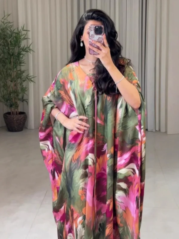 Eid Women Print Dress Abaya Muslim Bat Sleeve Jalabiya Ramadan Dubai Vestidos Largos Islam Arab Long Robe Morocco Kaftan 2026 - Image 4