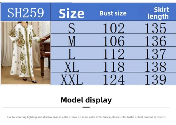 Elegant Bronzing Print Muslim Abaya for Women - Long V-Neck Eid Dress - Dubai Kaftan Arab Morocco Jalabiya Modest Ramadan Robe - Image 6