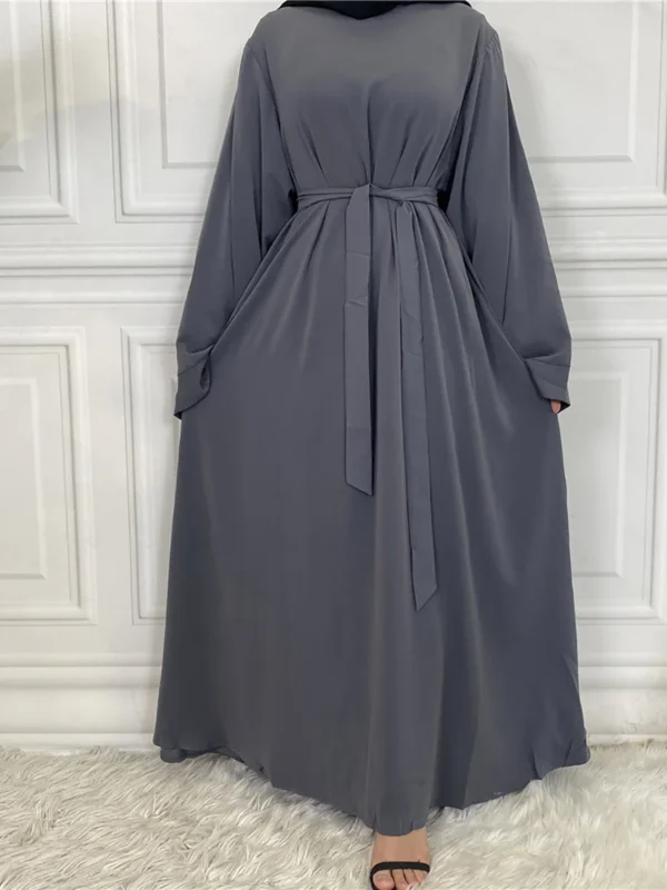 Modest Solid Color Muslim Abaya for Women - Long Sleeve Ramadan Eid Dress - Turkey Dubai Arab Kaftan Robe Evening Gown - Image 4