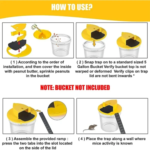 Smart Flip and Slide Mouse Trap – Automatic Reset Bucket Lid Lid Catcher – Humane and Effective Indoor/Outdoor Rodent Control Device for Mice and Rats (Fits Standard 5-Gallon Bucket) - Image 4