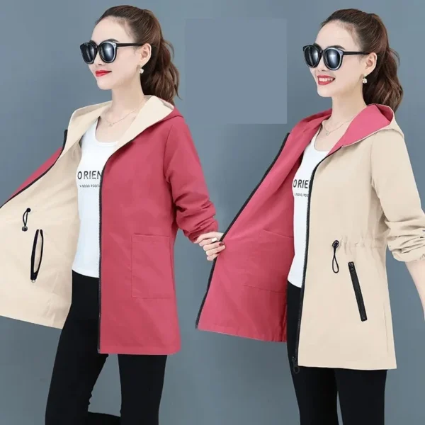 Double-Sided Trench Coat Women, New Korean Casual Spring Autumn Loose Mid Long Windbreakers Female - Image 2