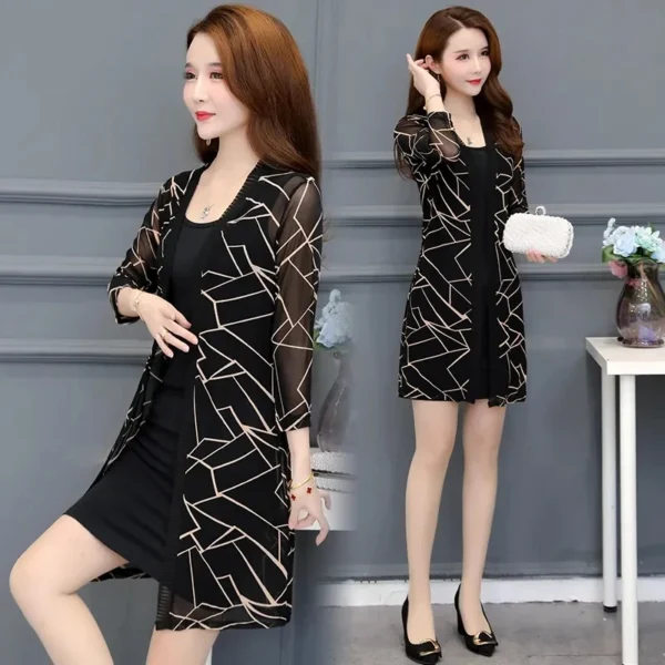 Female Mid Length Large Size Sun Protection Cardigan Tops Coat, Women Summer Gauze Lace Print Thin Sun Sunscreen Jacket - Image 3