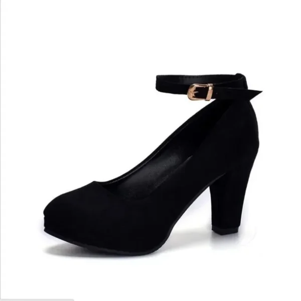 Spring Women Pumps Flock Sweet Thick High Heels Ankle Strap, Female Platform Classic Round Toe Dress Cute Shoes Ladies Footwear - Image 4