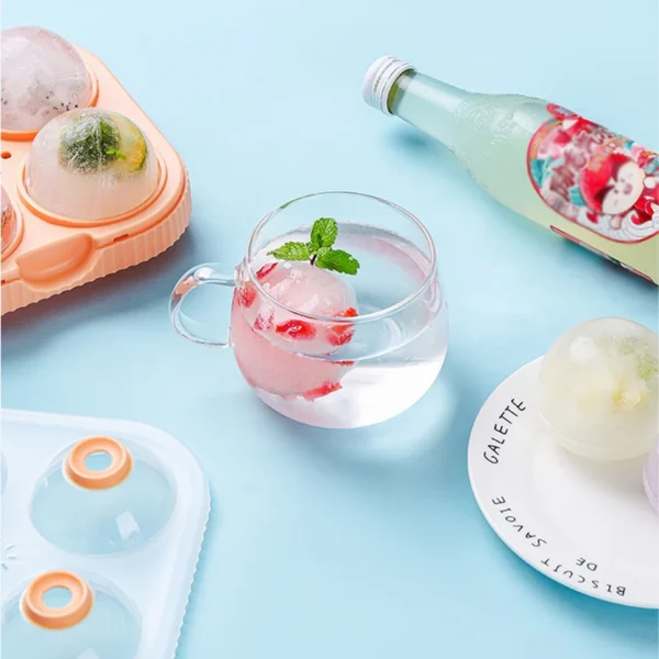 4 Grid Ice Ball Maker Large Dia 6.5cm Big Ice Ball Mold Tray for Whiskey Cocktail Bar Tools Food Grade Ice Mould For Cold Drink - Image 3