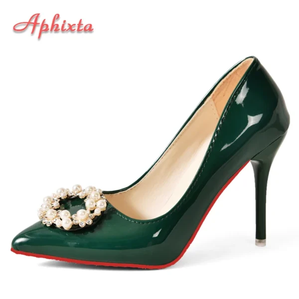Aphixta Hot 10cm Stiletto Heels Pearl Buckle Gradient Pumps Women Shoes Patent Leather Super High Pointed Toe Super Big - Image 2