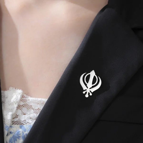 Dawapara Sikh Khanda Symbol Brooch Lapel Pin - Sikhism Religious Protection Amulet Unisex Accessories Stainless Steel Jewelry - Image 3