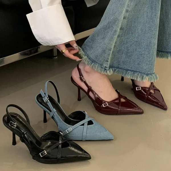 Party Ladies Thin Heels Pumps Shoes Slingbacks, Fashion Pointed Toe Elegant Women High Heels Shoes - Image 5