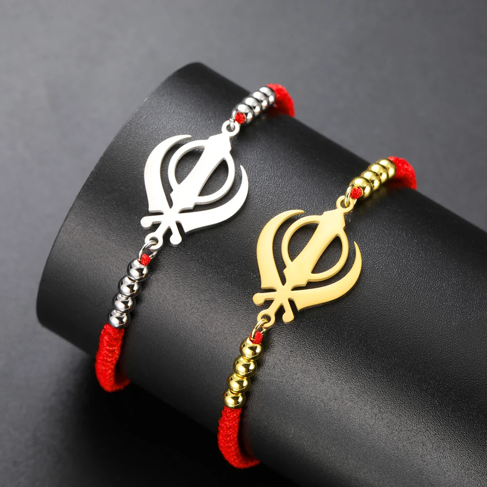 kf-Se833cf914e99485fb27e66c245f95e8bf Dawapara Sikh Religious Symbol Khanda Bracelet Sikhism Sword Protection Amulet Stainless Steel Beads Bracelet Couple Gift - Image 1