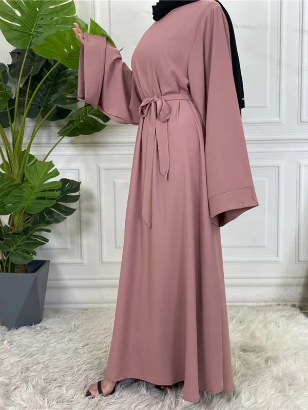 Modest Solid Color Muslim Abaya for Women - Long Sleeve Ramadan Eid Dress - Turkey Dubai Arab Kaftan Robe Evening Gown - Image 5