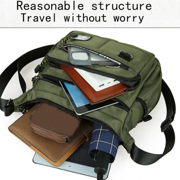 Men's Business Crossbody Bag with Multi-Layered Pockets Adjustable Shoulder Strap for Work Travel - Image 3