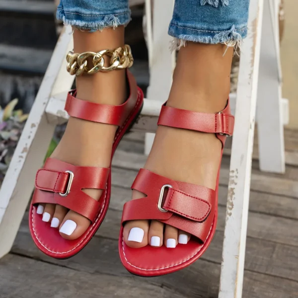 Women Summer Flat Sandals Fashion Metal Buckle Strap, Open Toe Casual Beach Roman Shoes for Ladies - Image 3