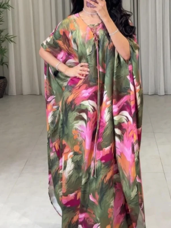 Eid Women Print Dress Abaya Muslim Bat Sleeve Jalabiya Ramadan Dubai Vestidos Largos Islam Arab Long Robe Morocco Kaftan 2026 - Image 5