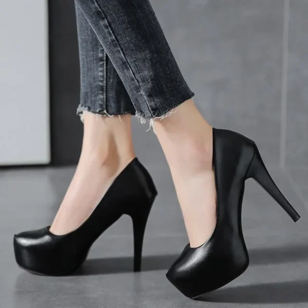High Heels Women Stiletto Princess Waterproof Platform Super Pumps Single Work Shoes Black Woman's Wedding Shoes - Image 2