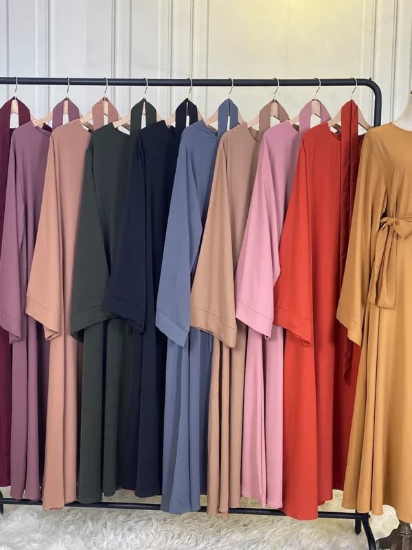 Modest Solid Color Muslim Abaya for Women - Long Sleeve Ramadan Eid Dress - Turkey Dubai Arab Kaftan Robe Evening Gown - Image 6