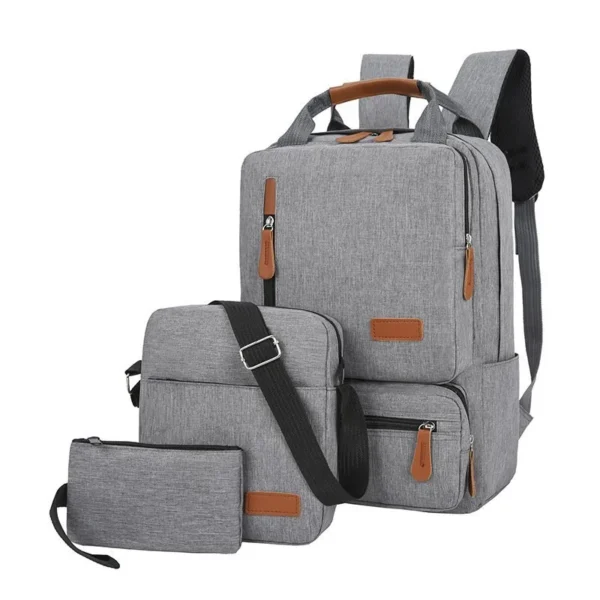 3-Piece Men's Waterproof Laptop Backpack Set with USB Charging Port – Large Capacity Multi-Function Computer Bag, Crossbody Shoulder Purse, and Clutch Wallet – Student Schoolbag and Travel Combo - Image 2