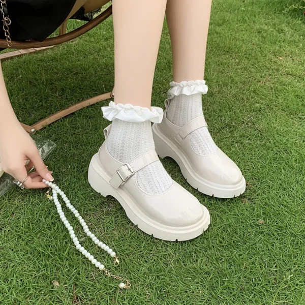 Women's Luxury Beaded Mary Jane Leather Shoes Spring/Autumn, Fashion Comfortable Elegant Flat Black Walking Shoes - Image 2