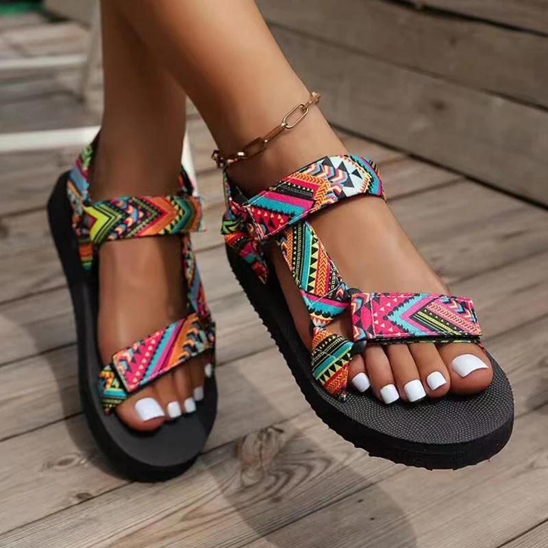 kf-Sf581234ff81a4ec097004e615ab0d60ea Summer Flat Women's Shoes, Beach Sandals Outdoor All-match Casual Slippers Large Size Women Sandals - Image 1