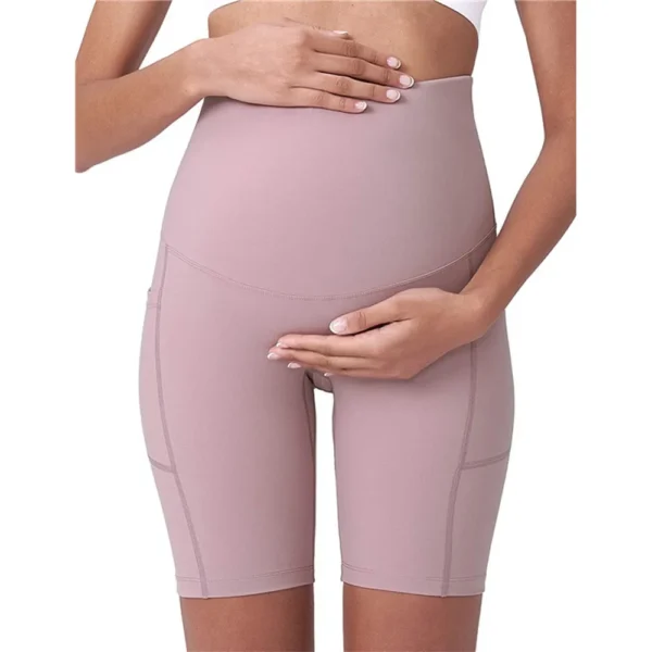 Women's Maternity Yoga Shorts Over The Belly Bump Summer Workout Running Active Short Pants with Pockets - Image 4