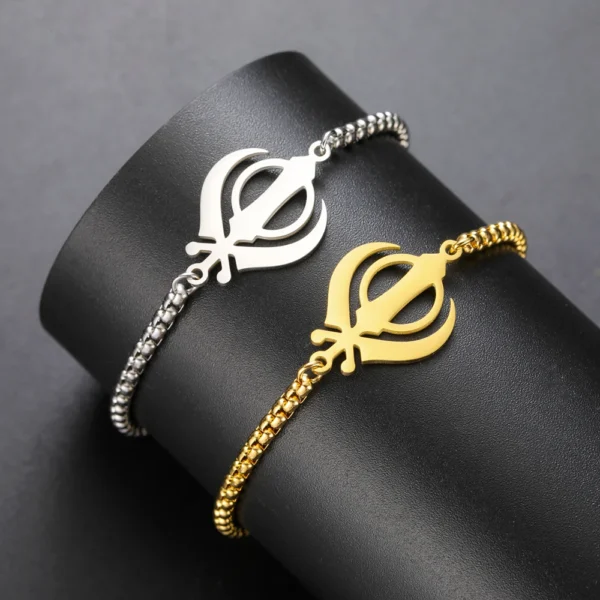 Dawapara Sikh Religious Symbol Khanda Bracelet Sikhism Sword Protection Amulet Stainless Steel Beads Bracelet Couple Gift - Image 2