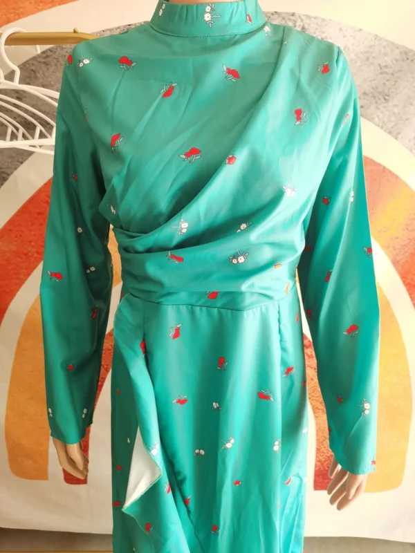Elegant Long-Sleeve Muslim Maxi Dress – 2026 Spring Floral Print Abaya with Flounced Edge – Dubai Arab Kaftan Robe for Women - Image 4