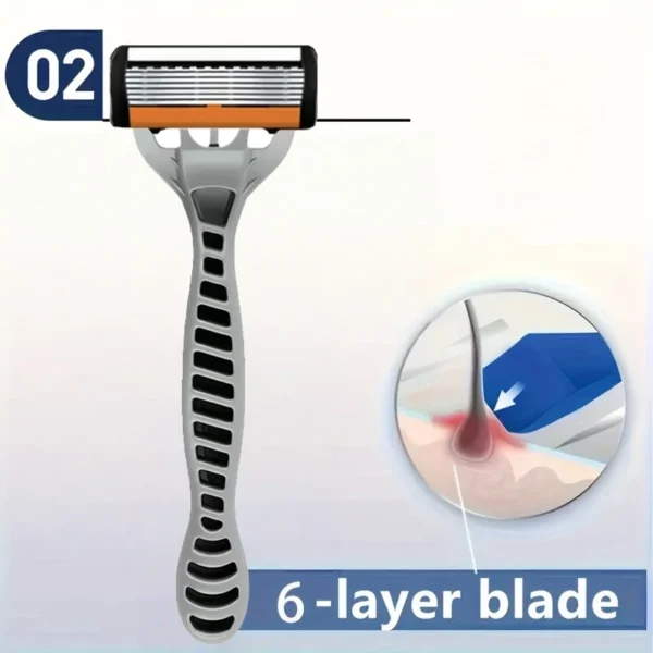 Men's manual razor safety razor 6-layer stainless steel hair removal knife, replaceable razor head, razor tools. - Image 2