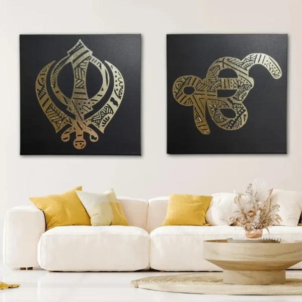 Handmade Sikh Khanda and Ek Onkar Mandala Metal Wall Art - Set of Two Spiritual Home Decor for Gurudwara Yoga Studios Sikhism Gift - Image 2
