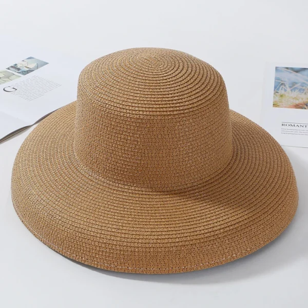 HT2303 Elegant Wide Brim Panama Hat • Minimalist Round Top Straw Hat • Luxury Floppy Summer Beach Hat for Women - Image 4