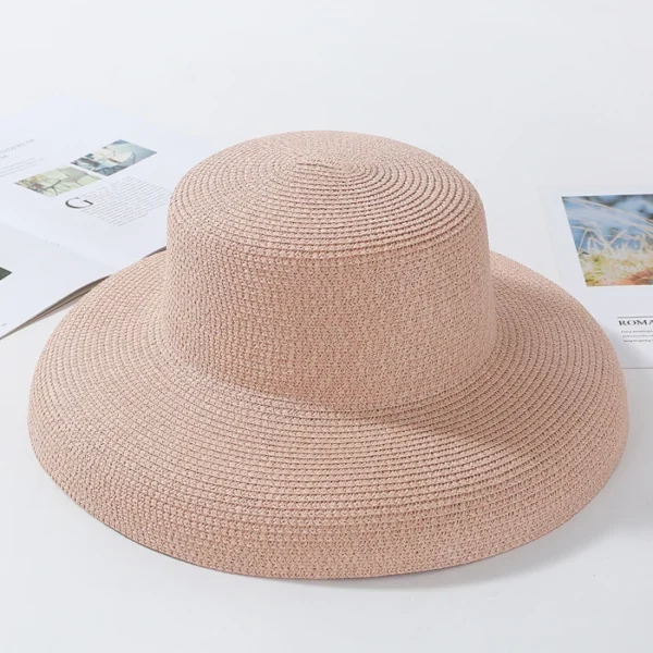 HT2303 Elegant Wide Brim Panama Hat • Minimalist Round Top Straw Hat • Luxury Floppy Summer Beach Hat for Women - Image 5