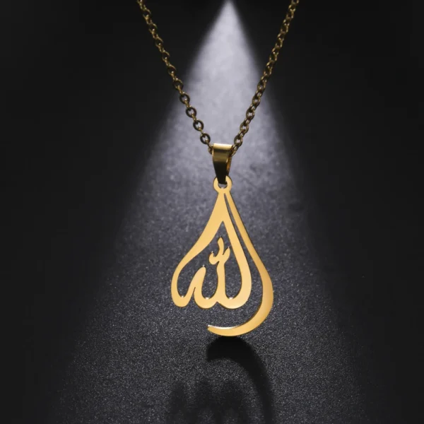 Skyrim Gold Arabic Allah Necklace • Stainless Steel Islamic Pendant • Delicate Muslim Faith Jewelry for Women - Image 2
