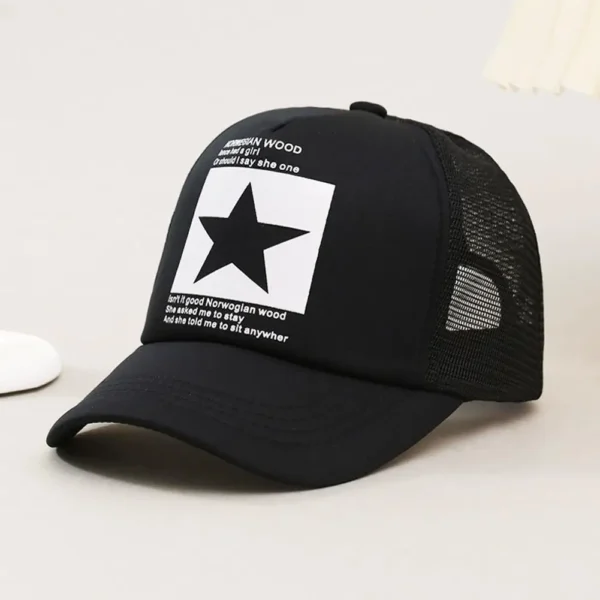 Unisex Summer Mesh Baseball Cap, Fashion Star Printed Adjustable Baseball Hat Snap Back Trucker Hat Ponytail Cap Outdoor Sports - Image 3