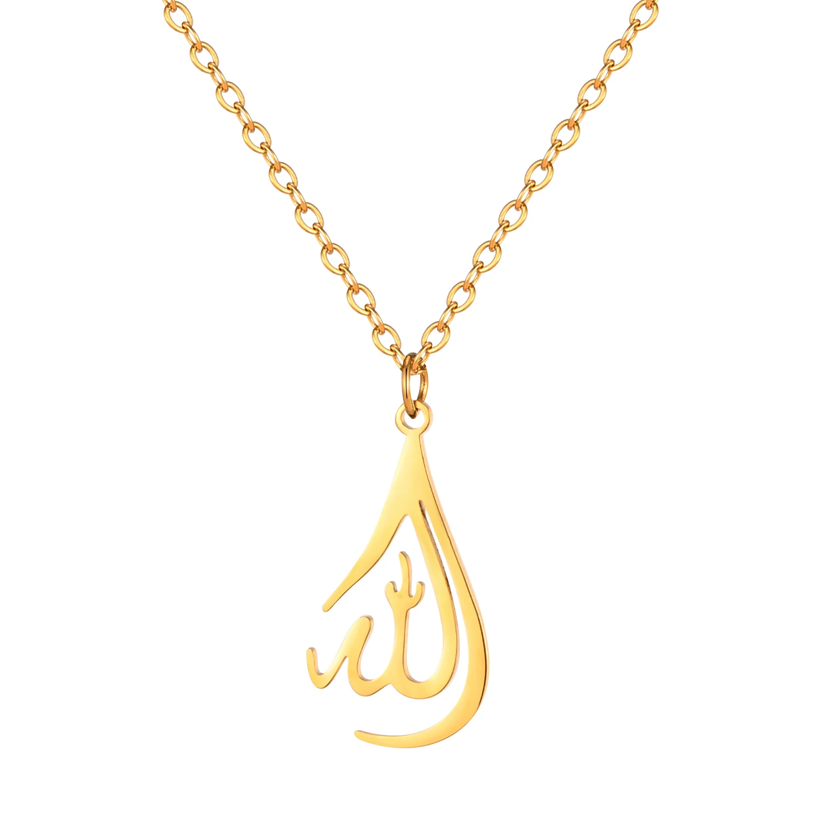 kf-S39126c060bf547e787081f8a5c81b5348 Allah Pendant Necklace for Women, 18k Gold Plated Stainless Steel Islamic Muslim Pendant Jewelry - Image 1