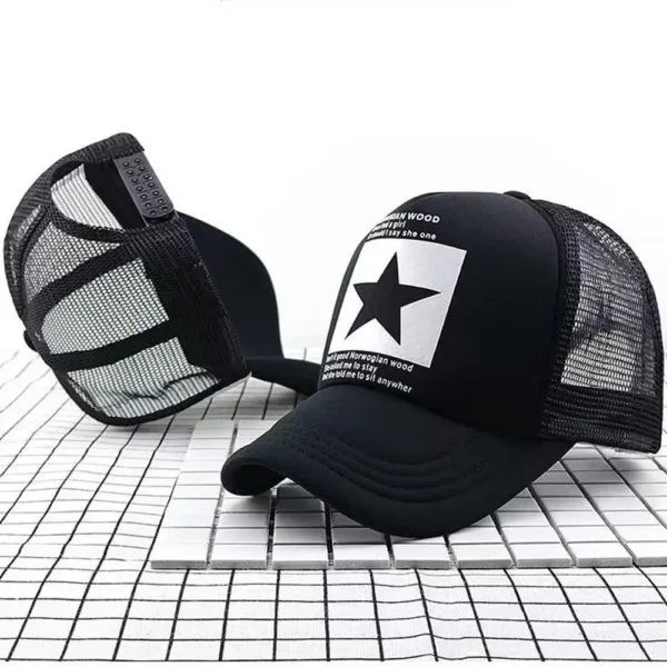 Unisex Summer Mesh Baseball Cap, Fashion Star Printed Adjustable Baseball Hat Snap Back Trucker Hat Ponytail Cap Outdoor Sports - Image 4