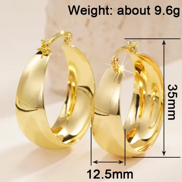 Huitan Luxury Gold Round Statement Earrings • Oversized Metal Circle Drop Earrings • Elegant Wedding Guest Jewelry - Image 3
