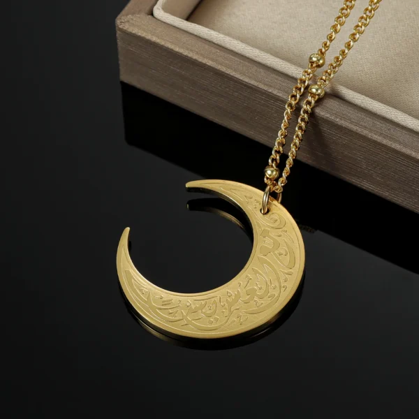 Arabic Calligraphy Crescent Necklace • 18K Gold Plated Inshirah Pendant • Muslim Spiritual Jewelry Gift - Image 4