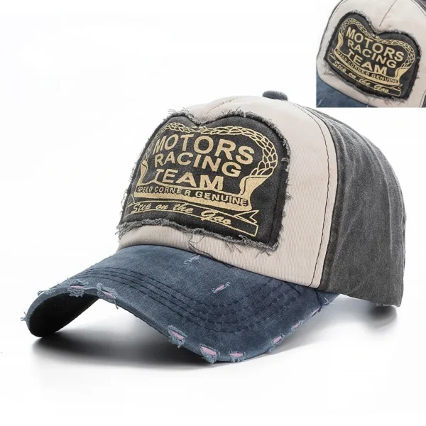 Distressed Washed Cotton Baseball Cap | Retro Motorcycle Snapback Hat for Men & Women - Image 2