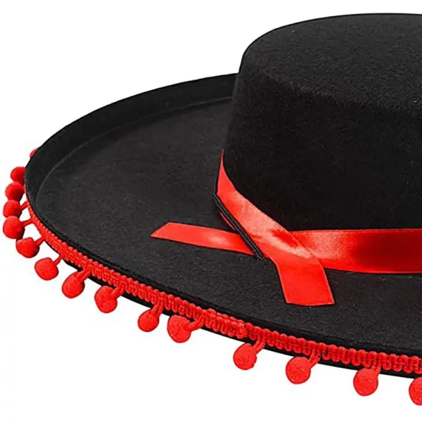 Fuzz Ball Mexican Sombrero Hats Stage Performance Dance Spanish Mexican Hat Costumes Dress Up Wide Brim Spanish-style Hat - Image 6