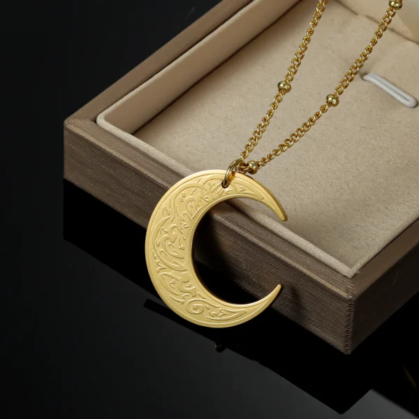 Arabic Calligraphy Crescent Necklace • 18K Gold Plated Inshirah Pendant • Muslim Spiritual Jewelry Gift - Image 3