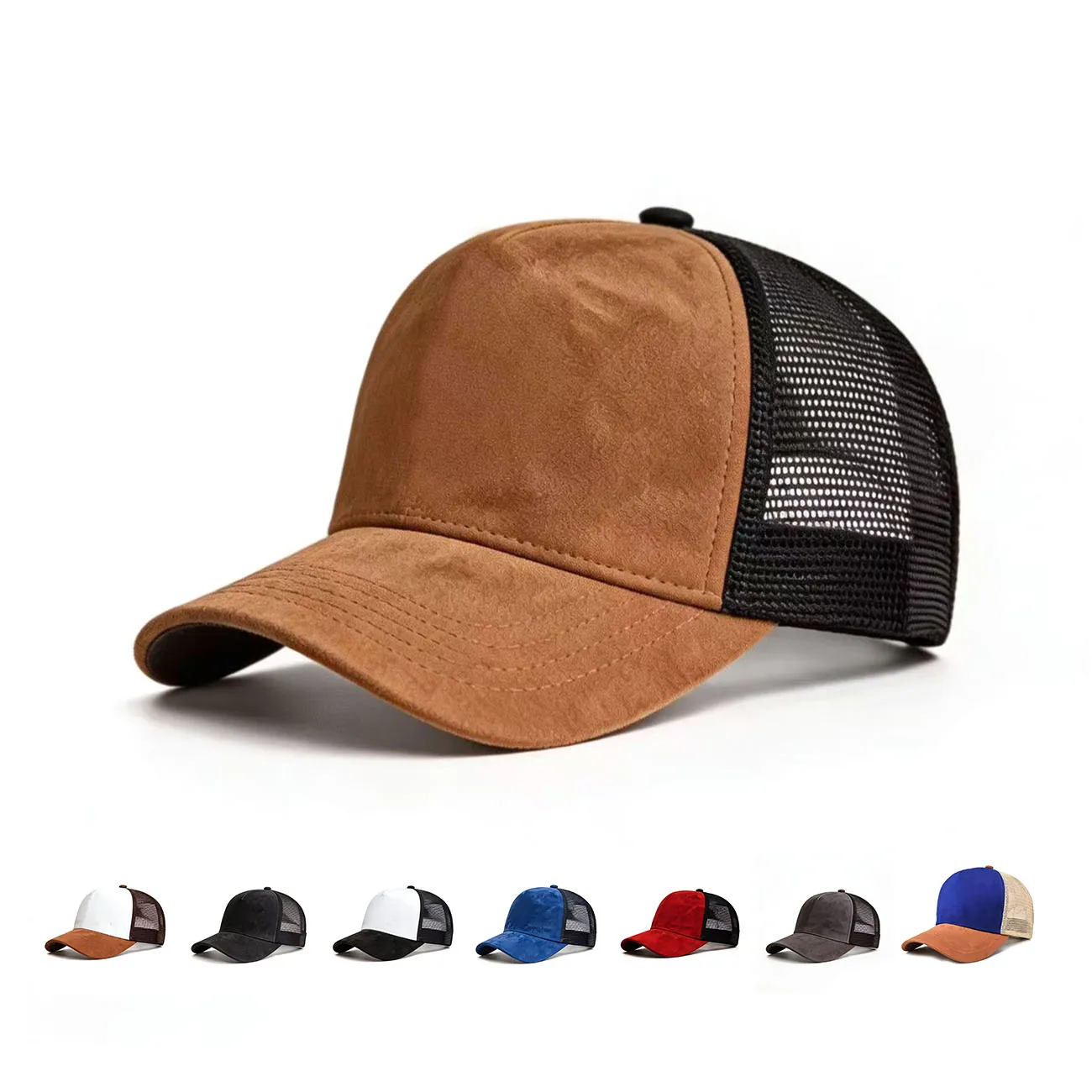 kf-Sb68550e4fc5d490c897846569eddf4a1U Unisex Suede Baseball Cap | Solid Color Mesh Snapback Hat for Men & Women - Image 1