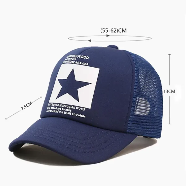 Unisex Summer Mesh Baseball Cap, Fashion Star Printed Adjustable Baseball Hat Snap Back Trucker Hat Ponytail Cap Outdoor Sports - Image 5