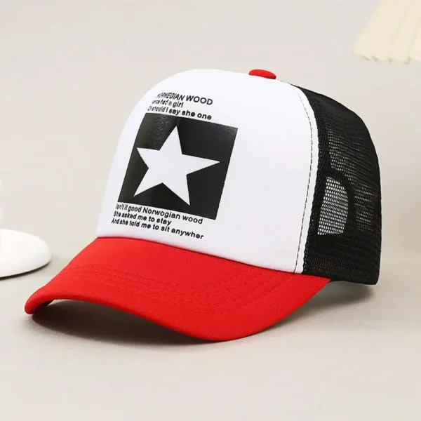 Unisex Summer Mesh Baseball Cap, Fashion Star Printed Adjustable Baseball Hat Snap Back Trucker Hat Ponytail Cap Outdoor Sports - Image 2