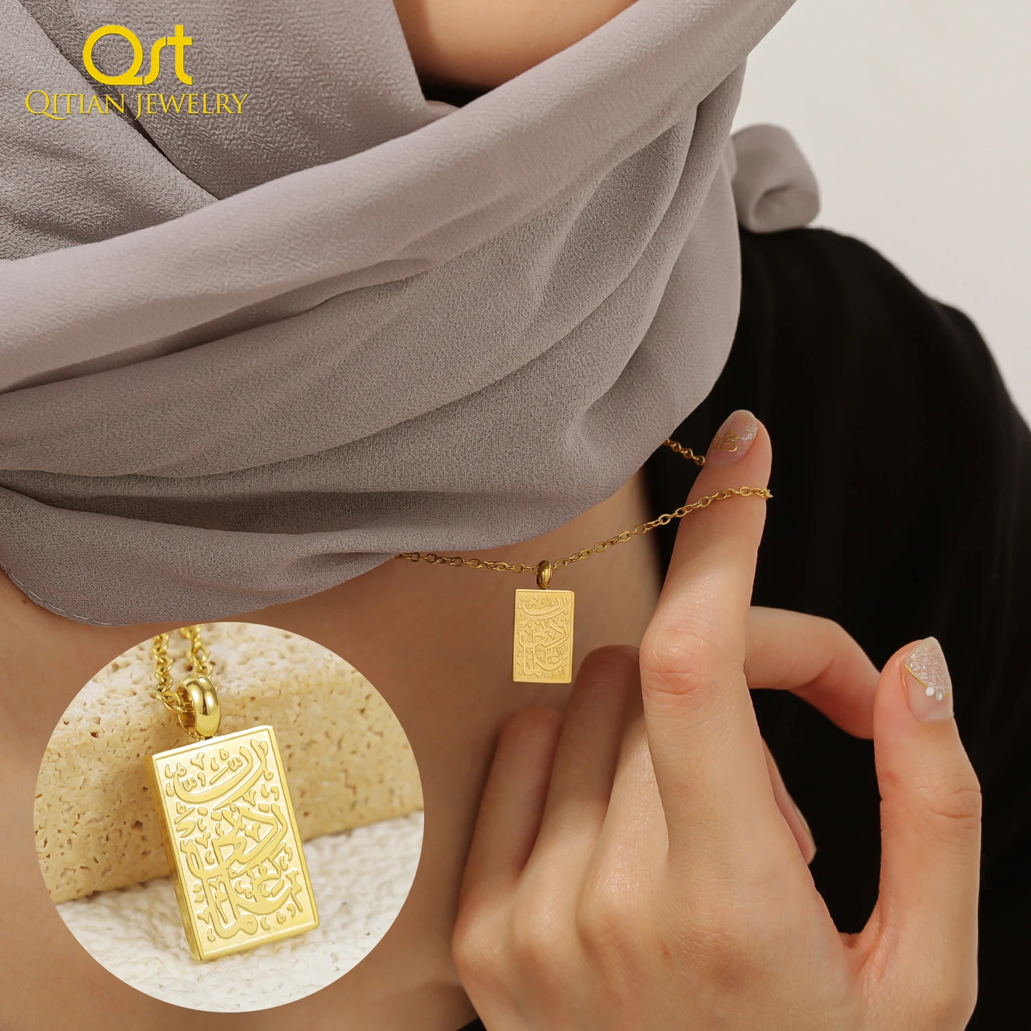 kf-Sf81bfa80e775484189faeb35a4ae5115w Arabic Calligraphy "Knowledge" Necklace • Stainless Steel Ilm Pendant • Muslim Graduation & Student Gift - Image 1