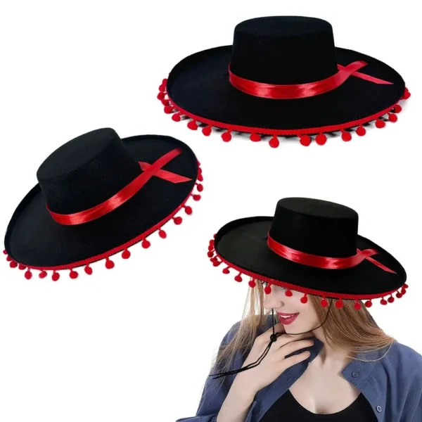 Fuzz Ball Mexican Sombrero Hats Stage Performance Dance Spanish Mexican Hat Costumes Dress Up Wide Brim Spanish-style Hat - Image 4